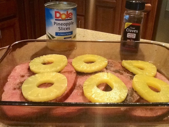 Turkey Ham slices topped with Dole Pineapple Slices
